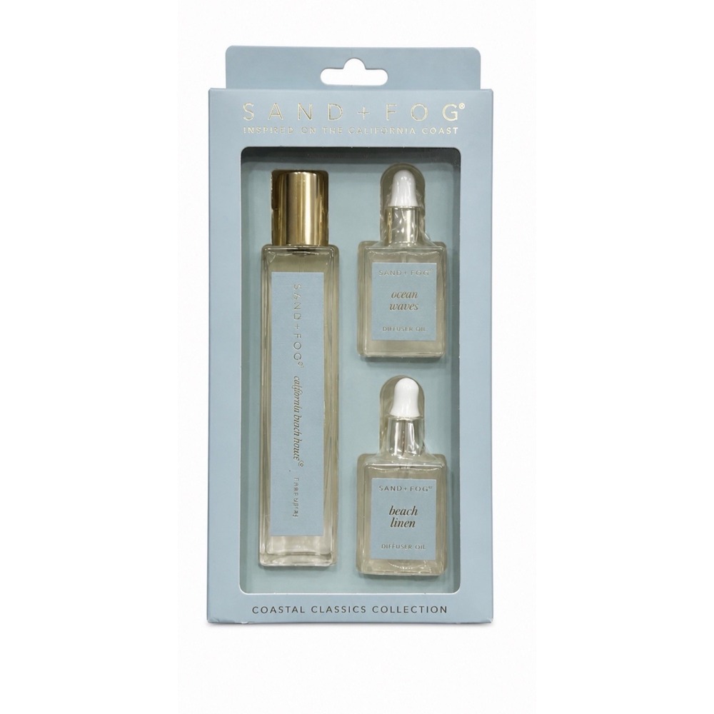 SAND + FOG California Beach House Linen Spray & Clean Waves Diffuser Oils NIB